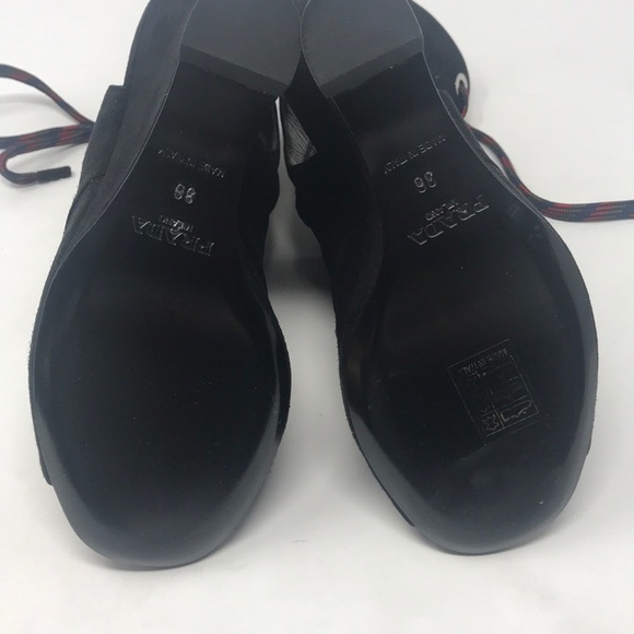 Prada Black Suede Lace Up Runway Boots - Picture 7 of 8